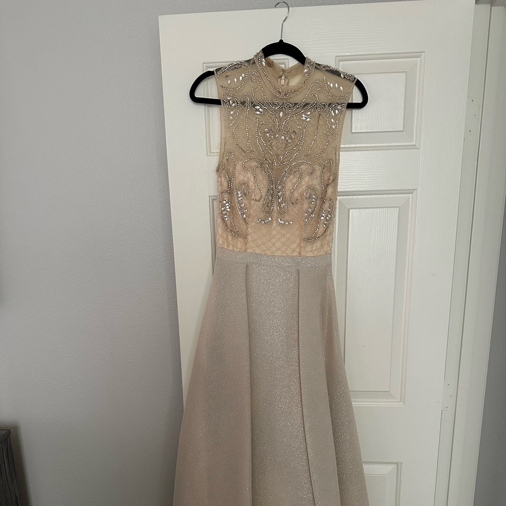 Formal beaded silver gown